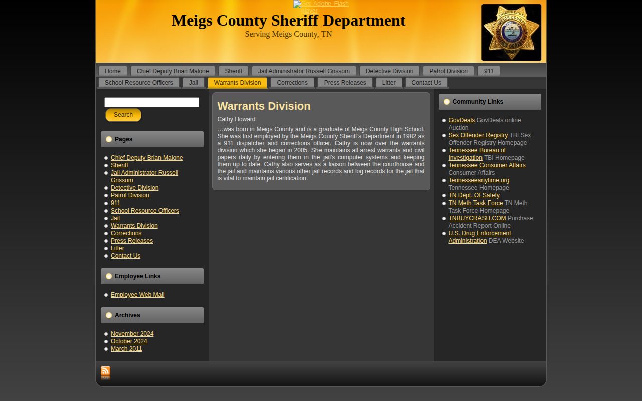 Meigs County arrest warrant maintenance page