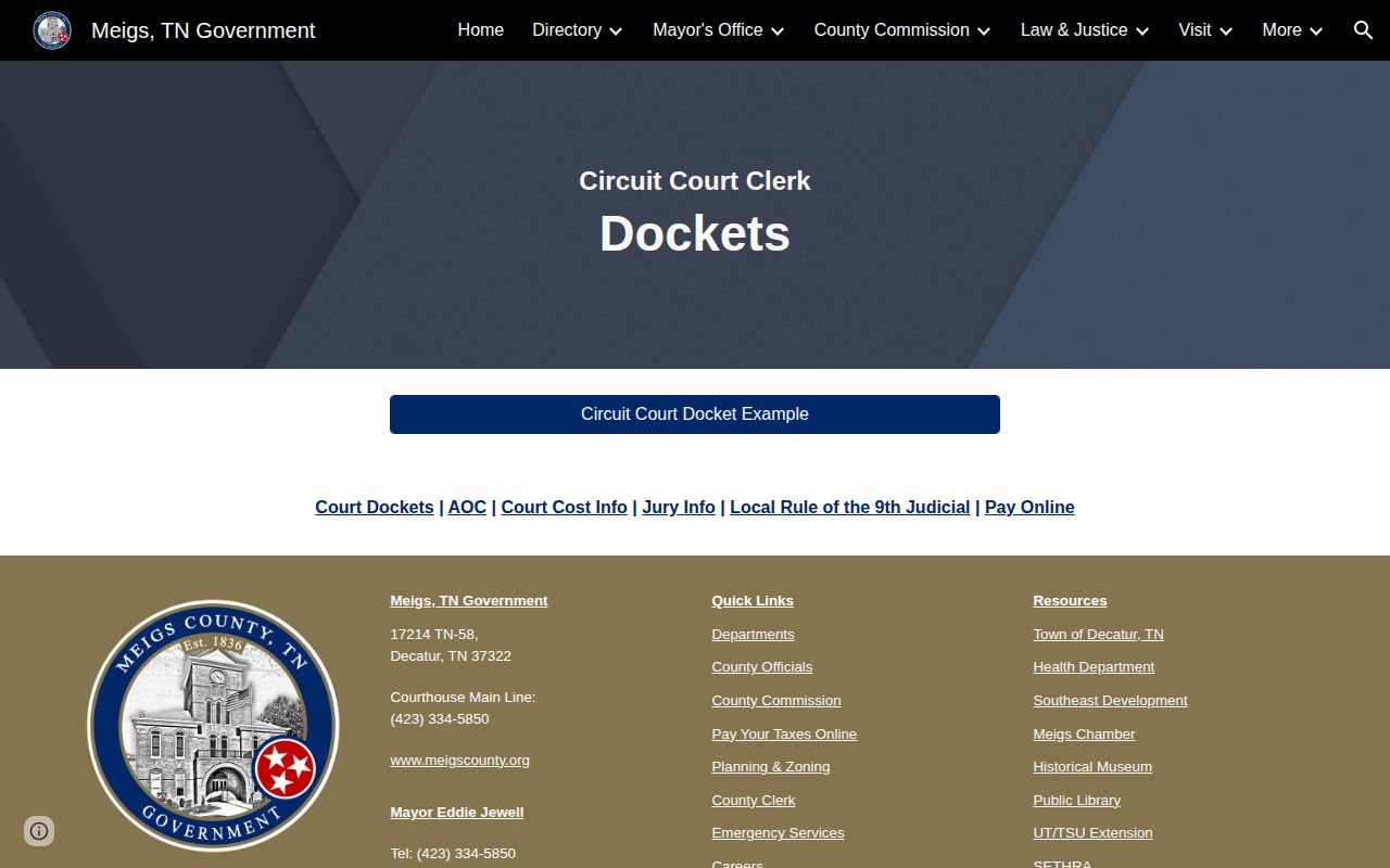 Meigs County official court docket page for arrest disposition follow-up